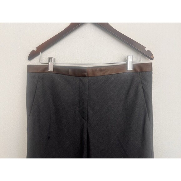 Brunello Cucinelli Gray Wool Straight Leg Leather Trim Trousers 38 US 6 Career - Picture 2 of 8